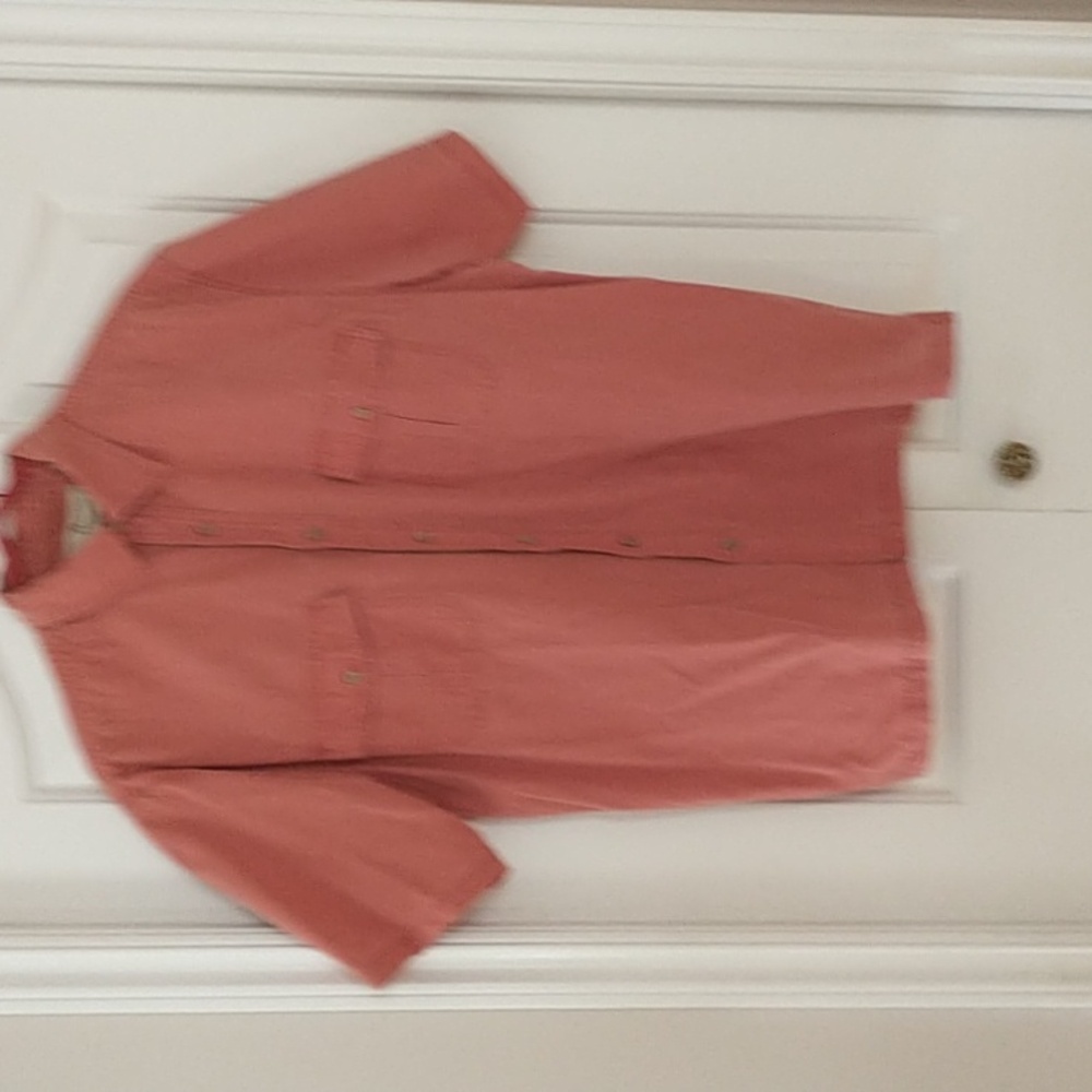 PENMANS Men’s Short Sleeve Full Button Pockets Washedout Burnt Orange Denim Look